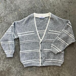 Vintage MARIO MARRI Striped Cardigan Geometric Grey and White Wool Blend XL